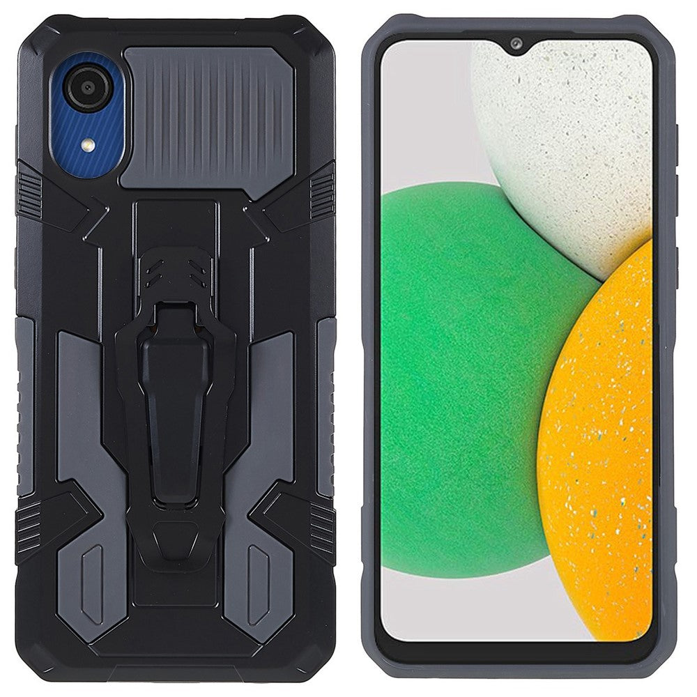 MechWarrior Project til Samsung Galaxy A03 Core Stødresistent Anti-ridse Indbygget Metalplade Hybrid Hard PC Soft TPU Cover med Bælteclips Kickstand