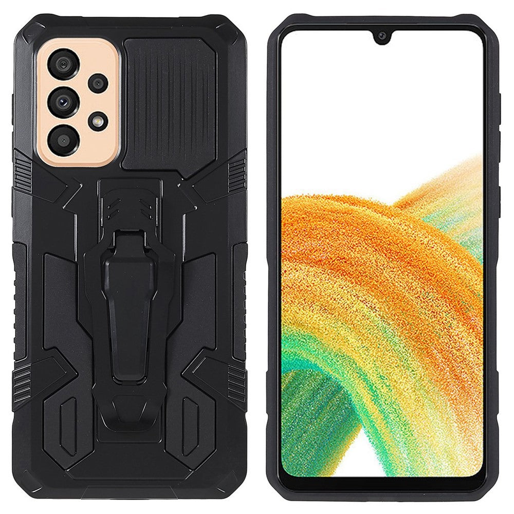 MechWarrior Project for Samsung Galaxy A33 5G Well-protected Anti-fall Built-in Metal Sheet Hybrid Hard PC Soft TPU Case with Back Clip Kickstand