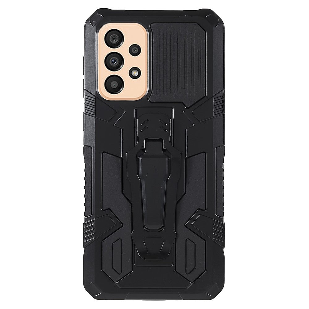 MechWarrior Project for Samsung Galaxy A33 5G Well-protected Anti-fall Built-in Metal Sheet Hybrid Hard PC Soft TPU Case with Back Clip Kickstand