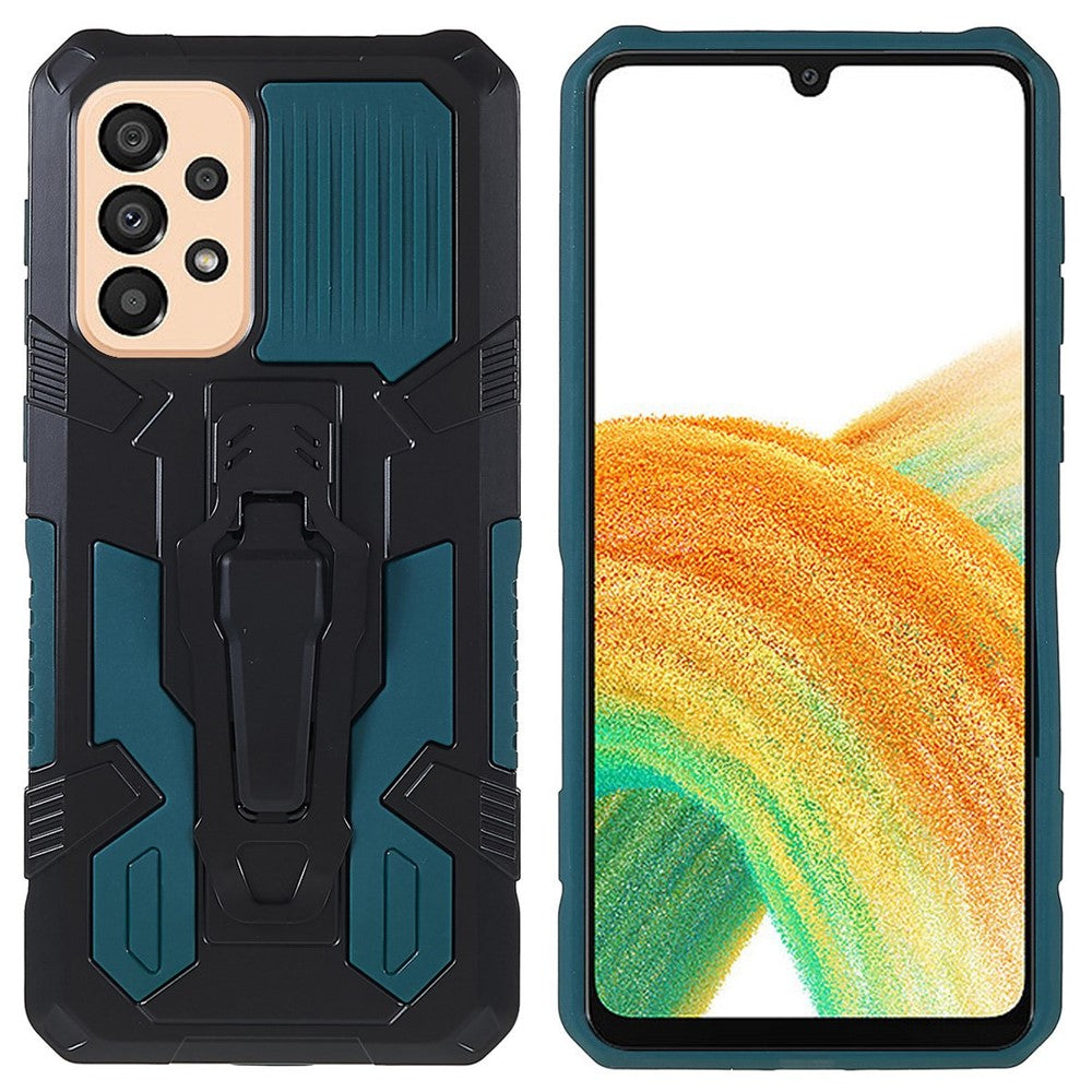 MechWarrior Project for Samsung Galaxy A33 5G Well-protected Anti-fall Built-in Metal Sheet Hybrid Hard PC Soft TPU Case with Back Clip Kickstand