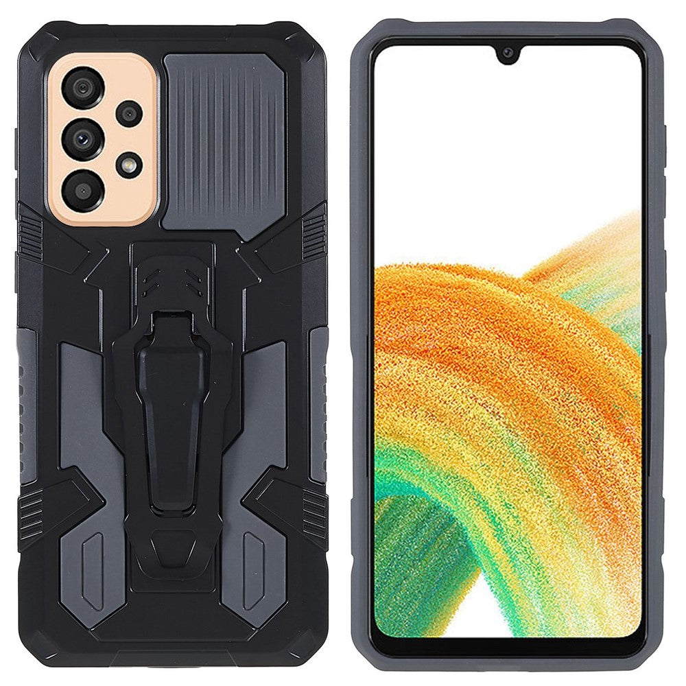 MechWarrior Project for Samsung Galaxy A33 5G Well-protected Anti-fall Built-in Metal Sheet Hybrid Hard PC Soft TPU Case with Back Clip Kickstand