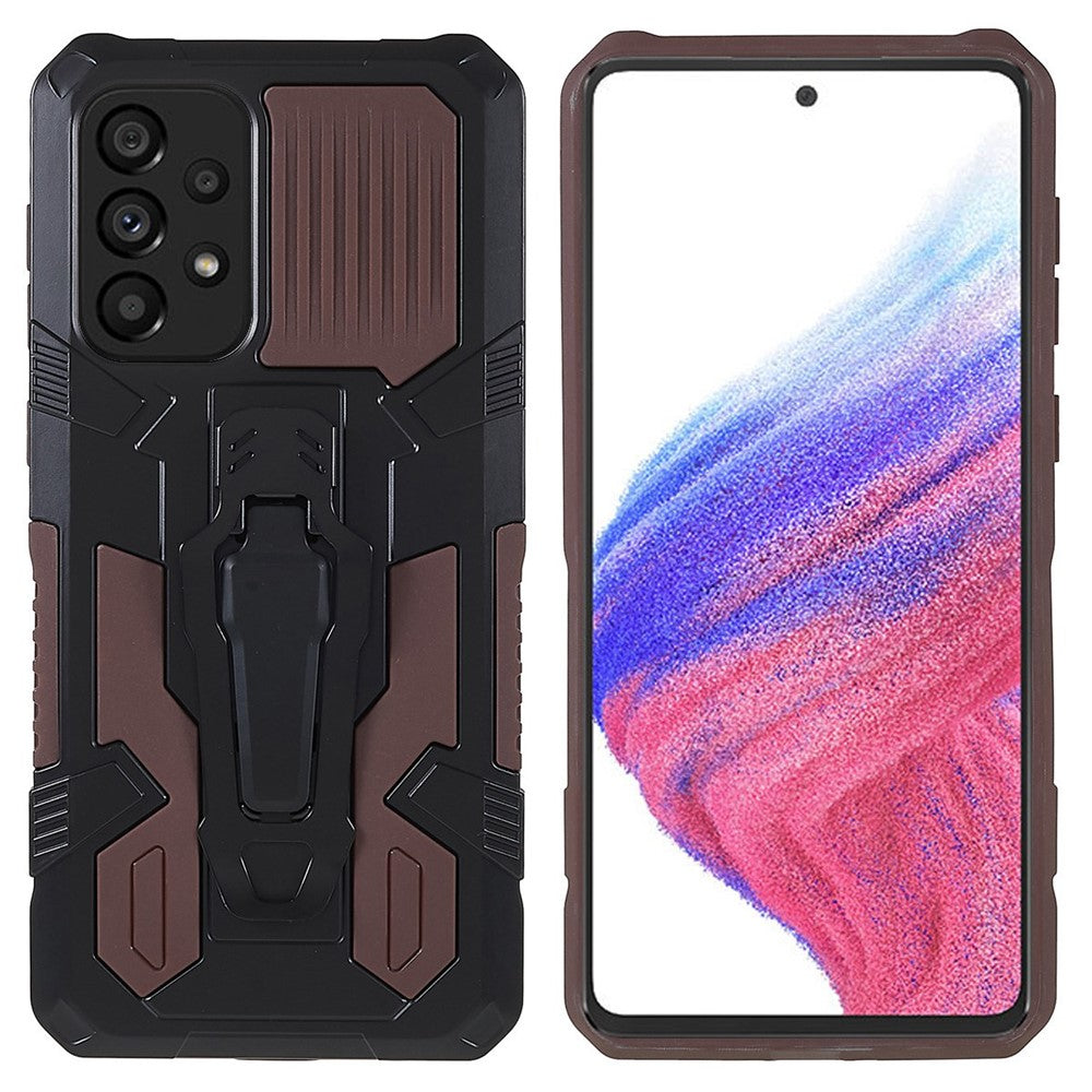 MechWarrior Project for Samsung Galaxy A53 5G Built-in Metal Sheet Hybrid Hard PC Soft TPU Anti-scratch Case with Back Clip Kickstand