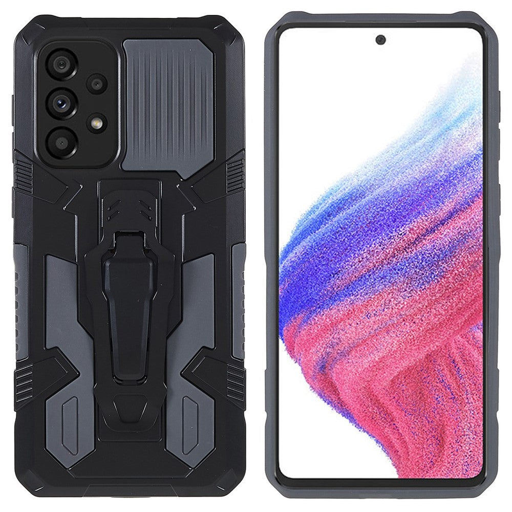 MechWarrior Project for Samsung Galaxy A53 5G Built-in Metal Sheet Hybrid Hard PC Soft TPU Anti-scratch Case with Back Clip Kickstand