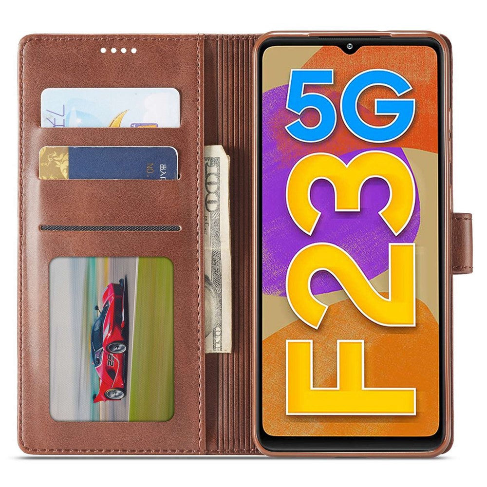 LC.IMEEKE For Samsung Galaxy M23 5G/F23 5G Textured PU Leather Magnetic Clasp Phone Case with Wallet Stand