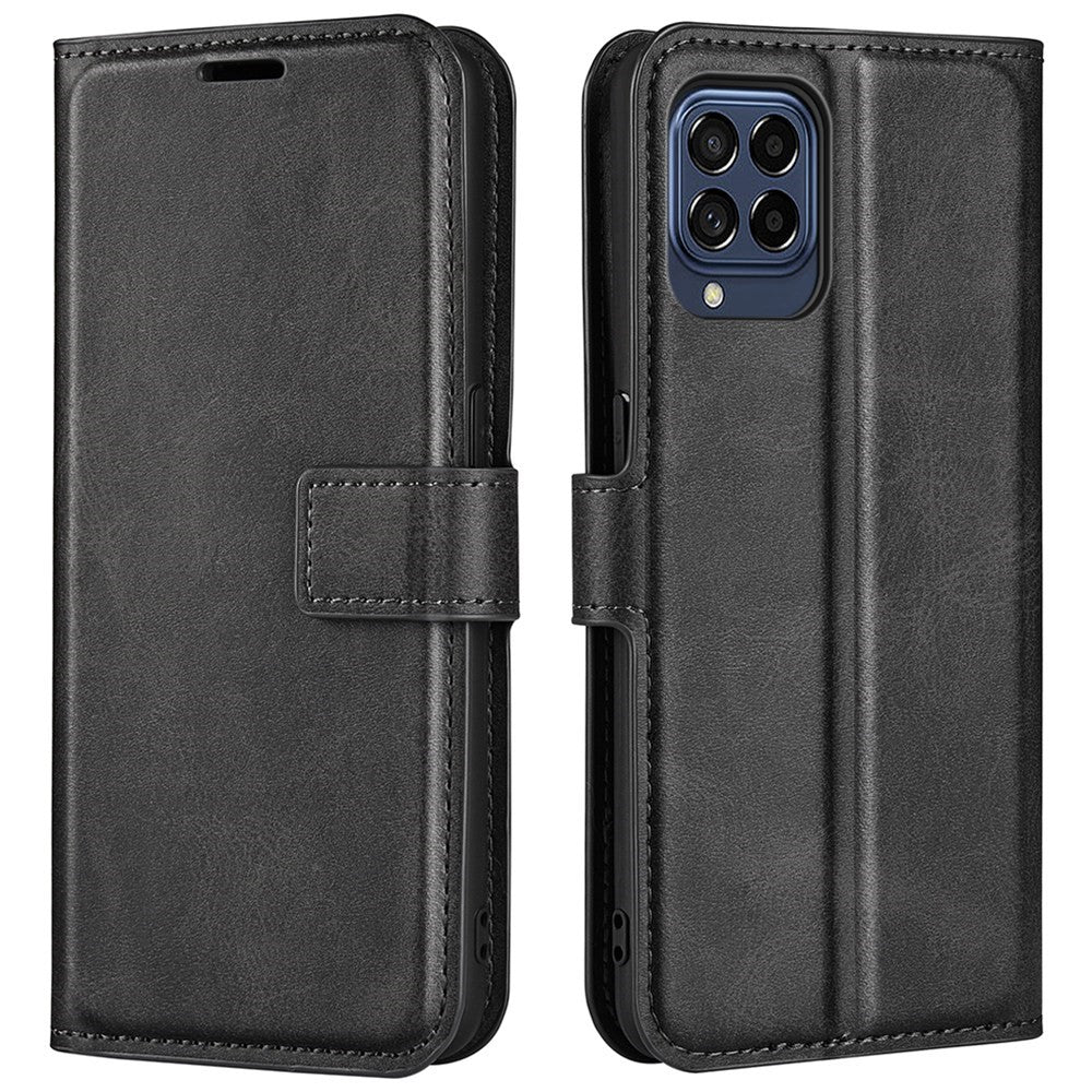 For Samsung Galaxy M33 5G (Global Version) Magnetic Clasp Textured PU Leather Stand Phone Case Wallet Folio Flip Cover