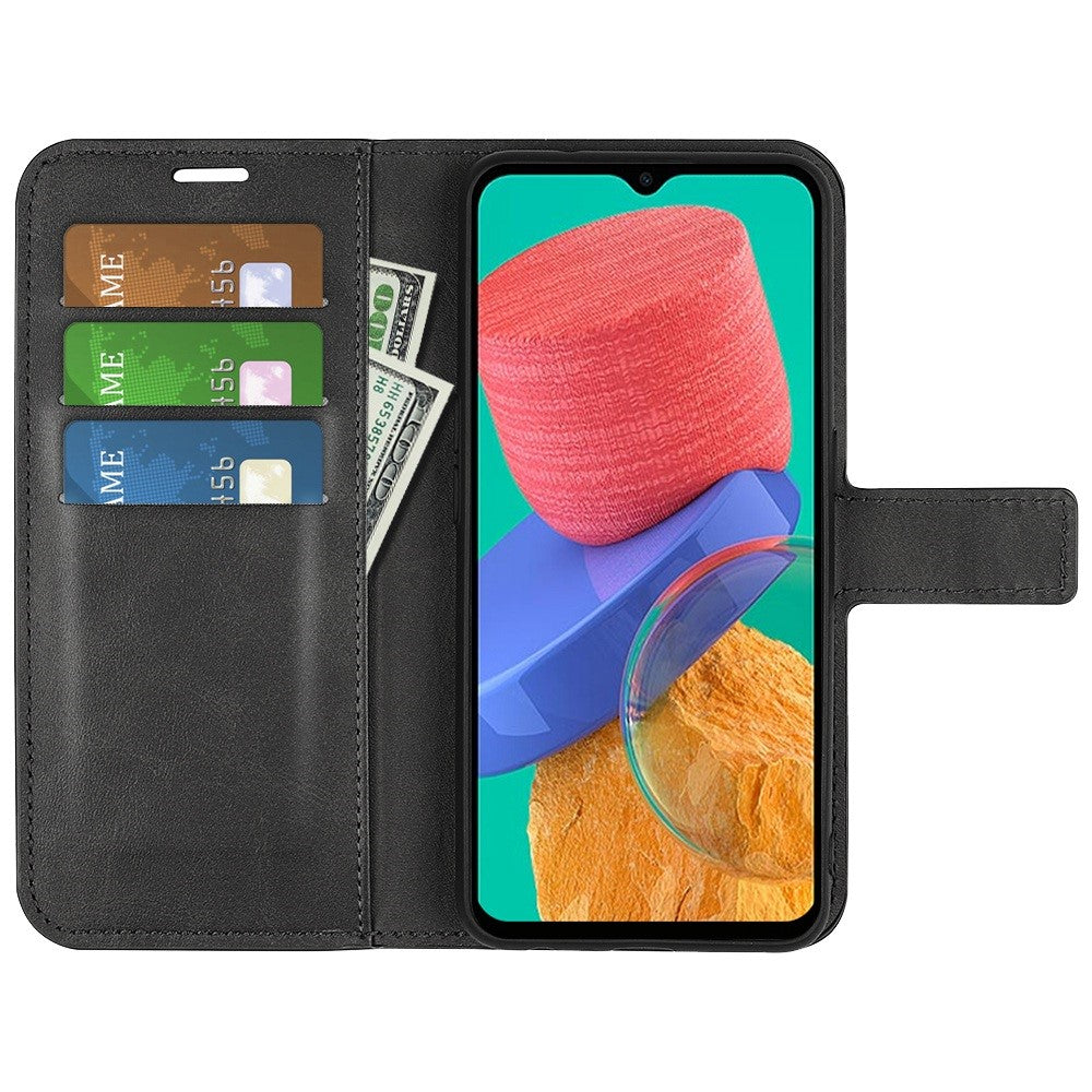 For Samsung Galaxy M33 5G (Global Version) Magnetic Clasp Textured PU Leather Stand Phone Case Wallet Folio Flip Cover