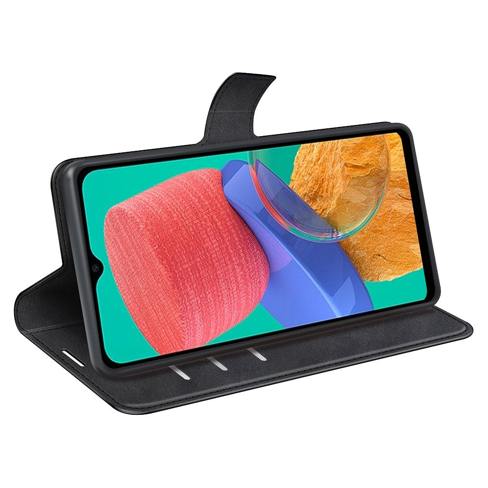 For Samsung Galaxy M33 5G (Global Version) Magnetic Clasp Textured PU Leather Stand Phone Case Wallet Folio Flip Cover