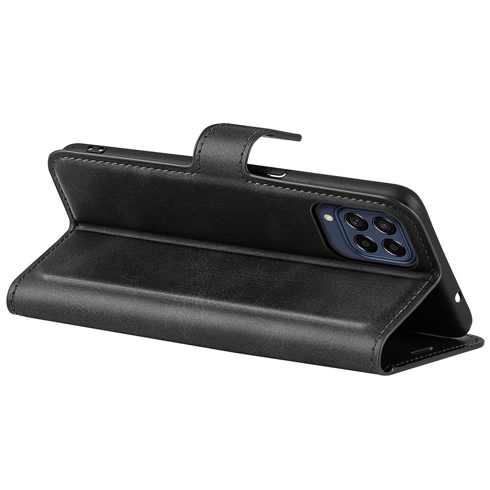 For Samsung Galaxy M33 5G (Global Version) Magnetic Clasp Textured PU Leather Stand Phone Case Wallet Folio Flip Cover