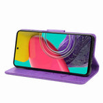 Til Samsung Galaxy M53 5G Pung Etui, Sommerfugl Blomst Præget PU Læder Stativ Flip Beskyttelsescover med Håndrem
