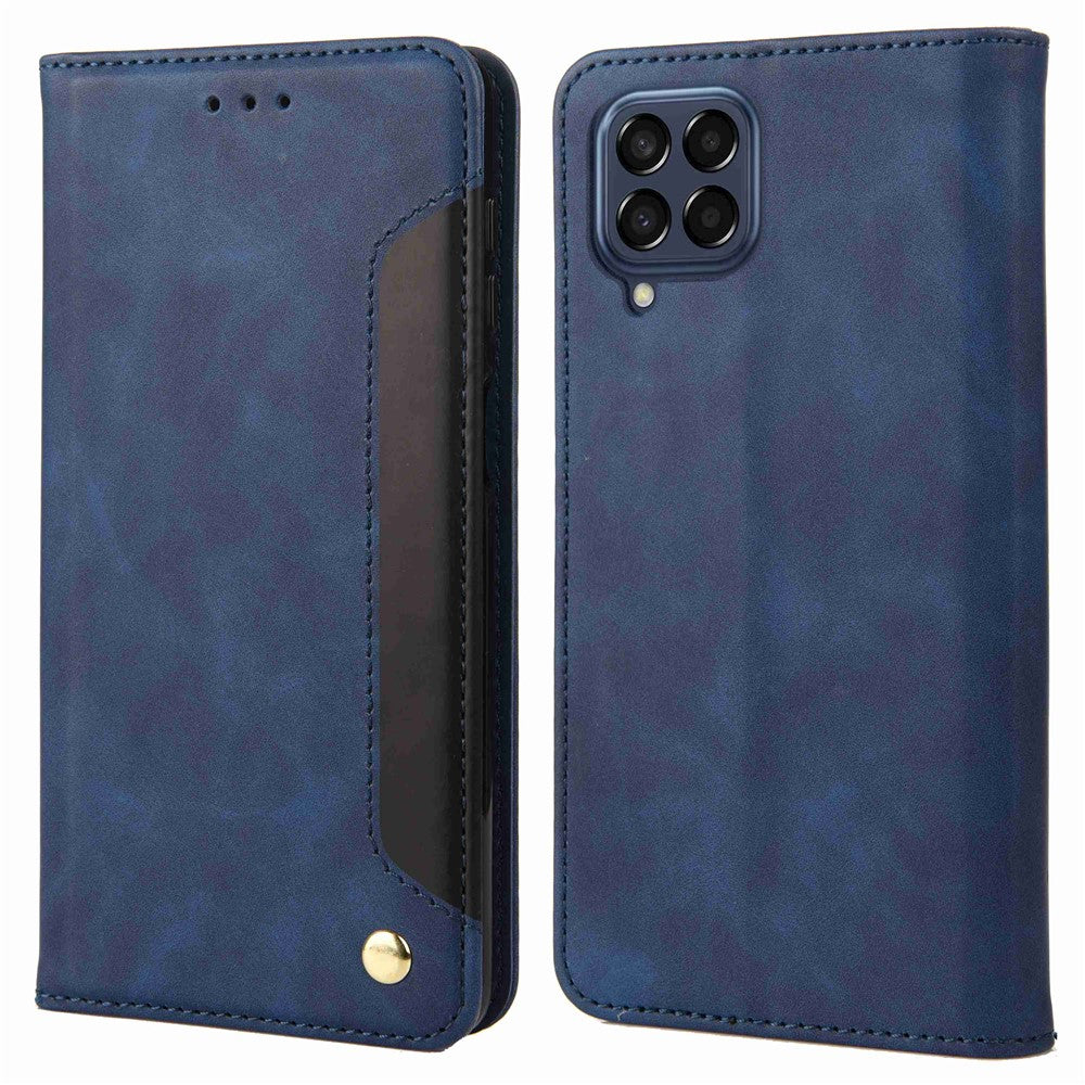 For Samsung Galaxy M53 5G Splicing PU Leather Skin-touch Feeling Case Stand Magnetic Absorption Full Protection Flip Folio Wallet Cover