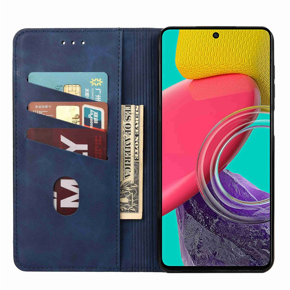 For Samsung Galaxy M53 5G Splicing PU Leather Skin-touch Feeling Case Stand Magnetic Absorption Full Protection Flip Folio Wallet Cover