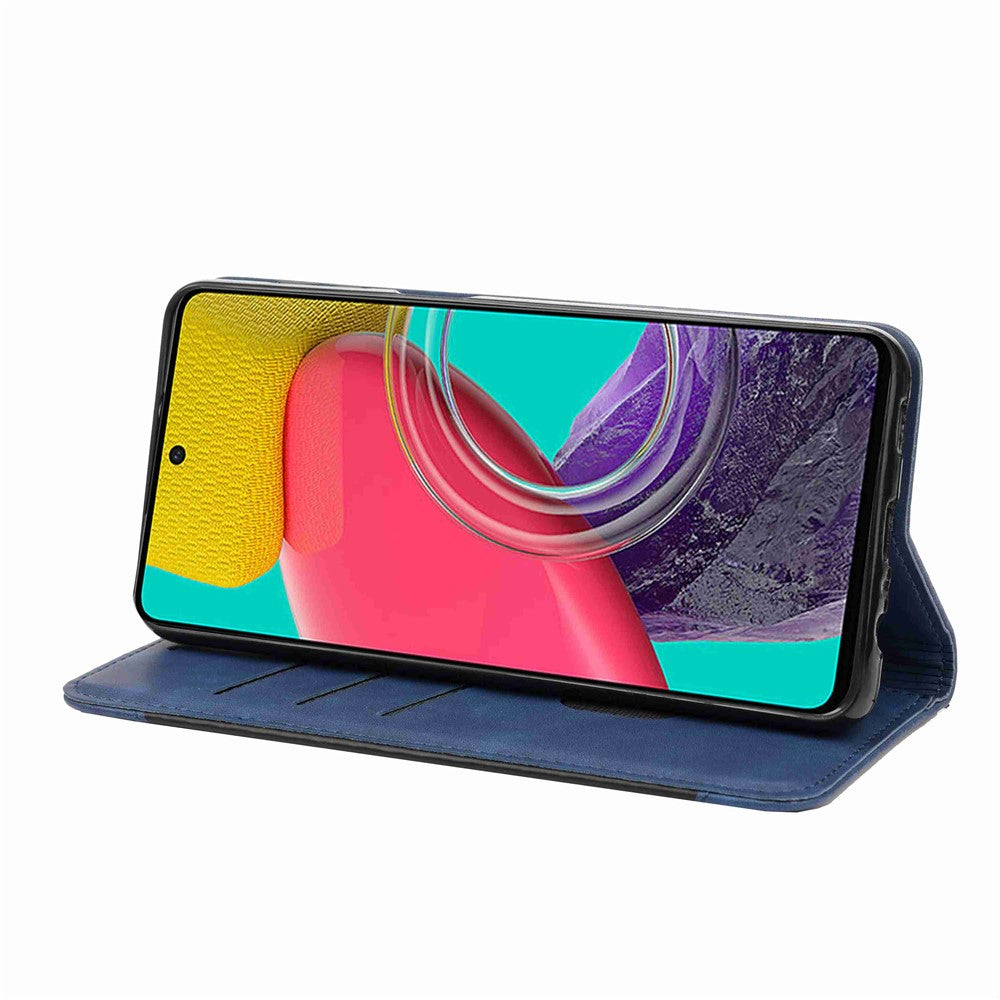 For Samsung Galaxy M53 5G Splicing PU Leather Skin-touch Feeling Case Stand Magnetic Absorption Full Protection Flip Folio Wallet Cover