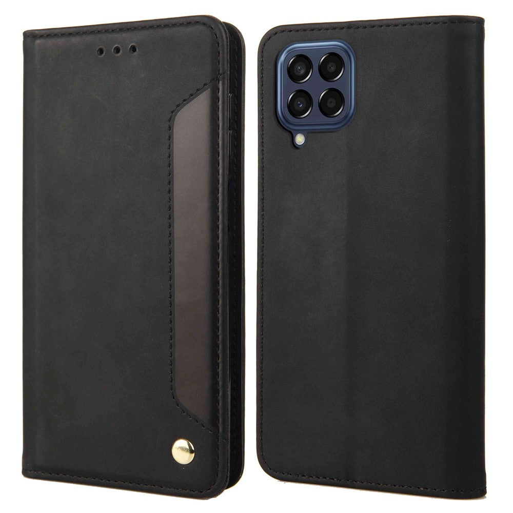 For Samsung Galaxy M53 5G Splicing PU Leather Skin-touch Feeling Case Stand Magnetic Absorption Full Protection Flip Folio Wallet Cover