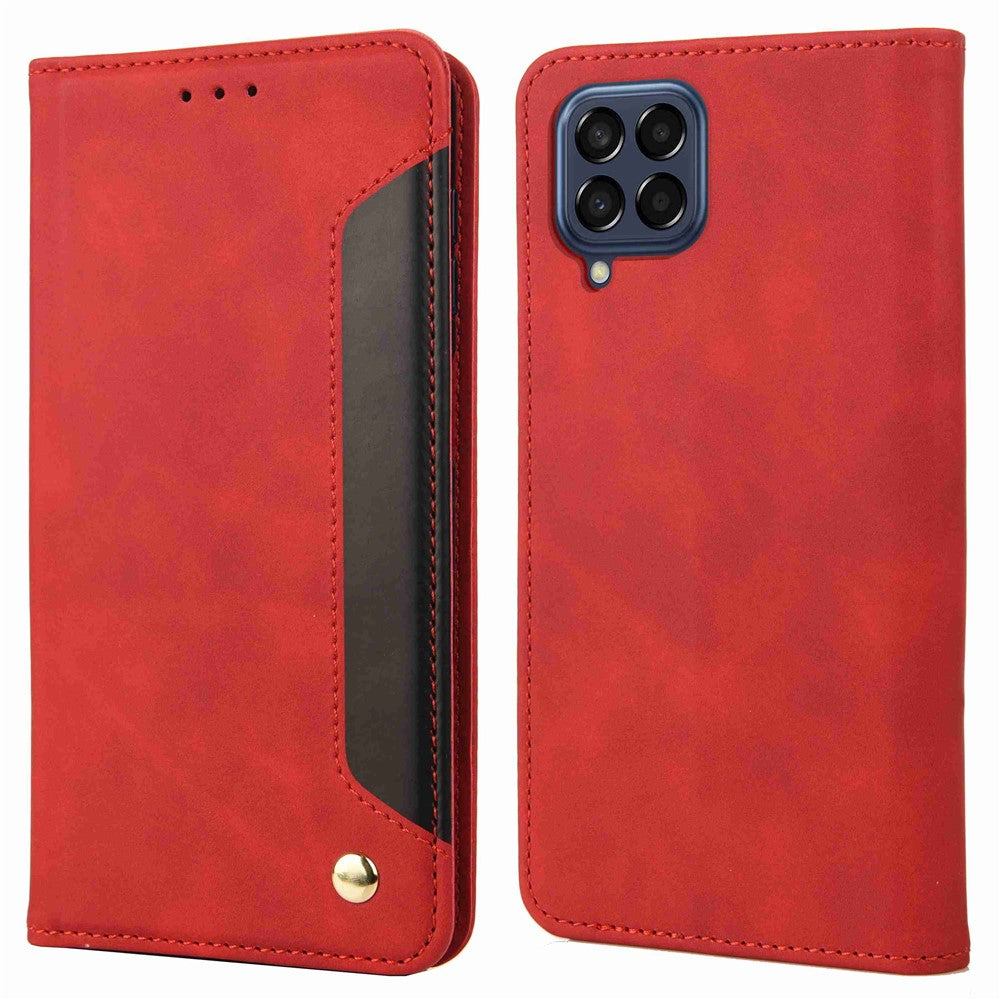 For Samsung Galaxy M53 5G Splicing PU Leather Skin-touch Feeling Case Stand Magnetic Absorption Full Protection Flip Folio Wallet Cover