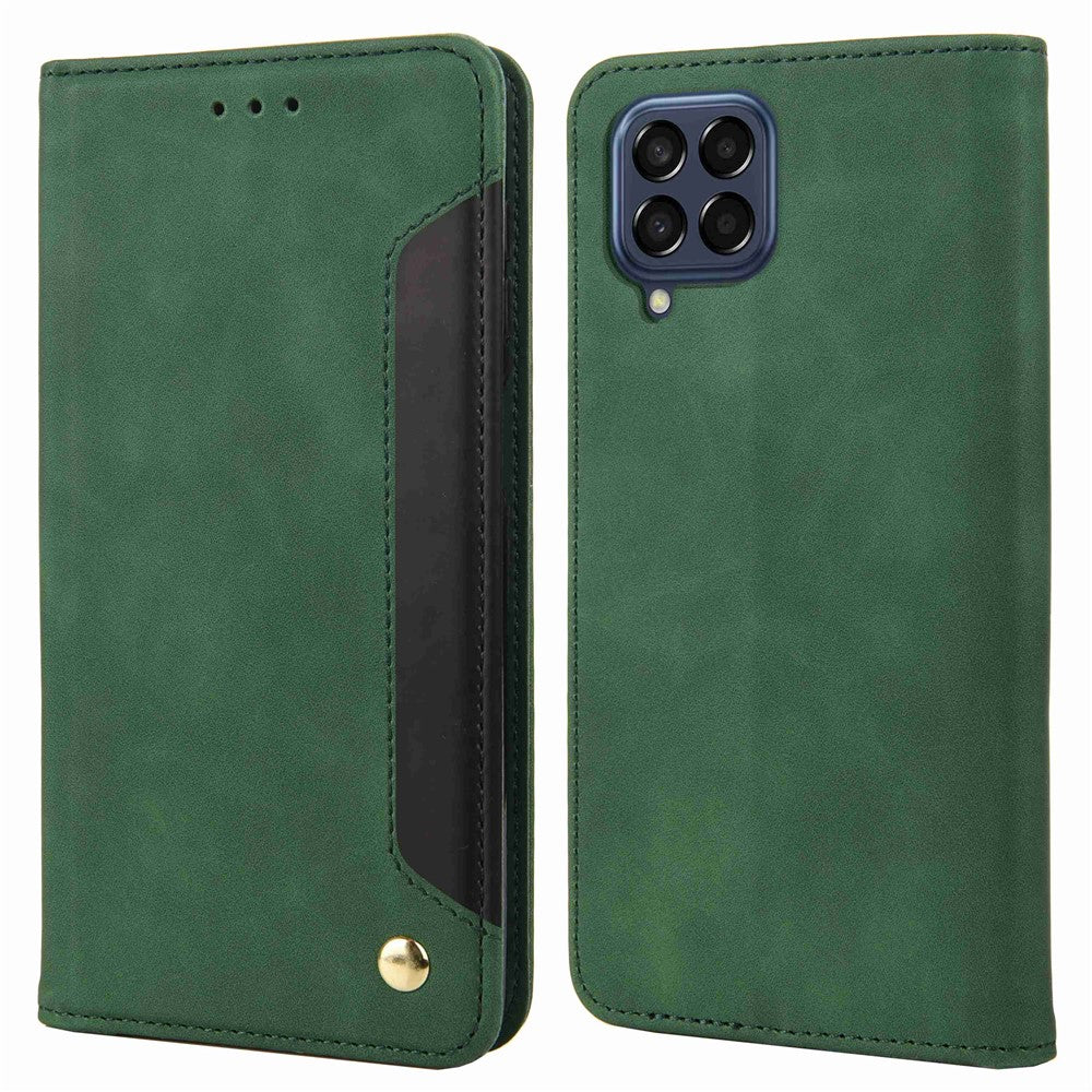 For Samsung Galaxy M53 5G Splicing PU Leather Skin-touch Feeling Case Stand Magnetic Absorption Full Protection Flip Folio Wallet Cover
