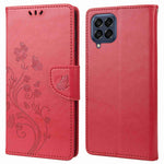 For Samsung Galaxy M53 5G Imprinted Butterflies Flowers PU Leather Flip Case Wallet Style Stand Shockproof Protective Cover with Strap