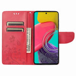 For Samsung Galaxy M53 5G Imprinted Butterflies Flowers PU Leather Flip Case Wallet Style Stand Shockproof Protective Cover with Strap