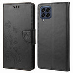 For Samsung Galaxy M53 5G Imprinted Butterflies Flowers PU Leather Flip Case Wallet Style Stand Shockproof Protective Cover with Strap