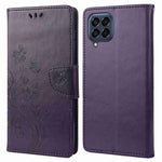 For Samsung Galaxy M53 5G Imprinted Butterflies Flowers PU Leather Flip Case Wallet Style Stand Shockproof Protective Cover with Strap