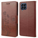 For Samsung Galaxy M53 5G Imprinted Butterflies Flowers PU Leather Flip Case Wallet Style Stand Shockproof Protective Cover with Strap
