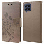 For Samsung Galaxy M53 5G Imprinted Butterflies Flowers PU Leather Flip Case Wallet Style Stand Shockproof Protective Cover with Strap