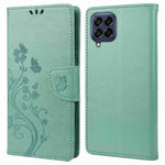 For Samsung Galaxy M53 5G Imprinted Butterflies Flowers PU Leather Flip Case Wallet Style Stand Shockproof Protective Cover with Strap
