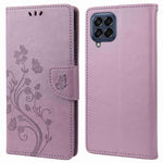 For Samsung Galaxy M53 5G Imprinted Butterflies Flowers PU Leather Flip Case Wallet Style Stand Shockproof Protective Cover with Strap