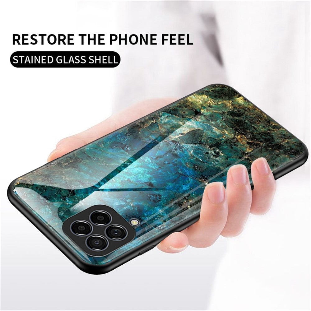 For Samsung Galaxy M53 5G Marble Pattern Tempered Glass + PC + TPU Scratch-resistant Protective Phone Shell Case