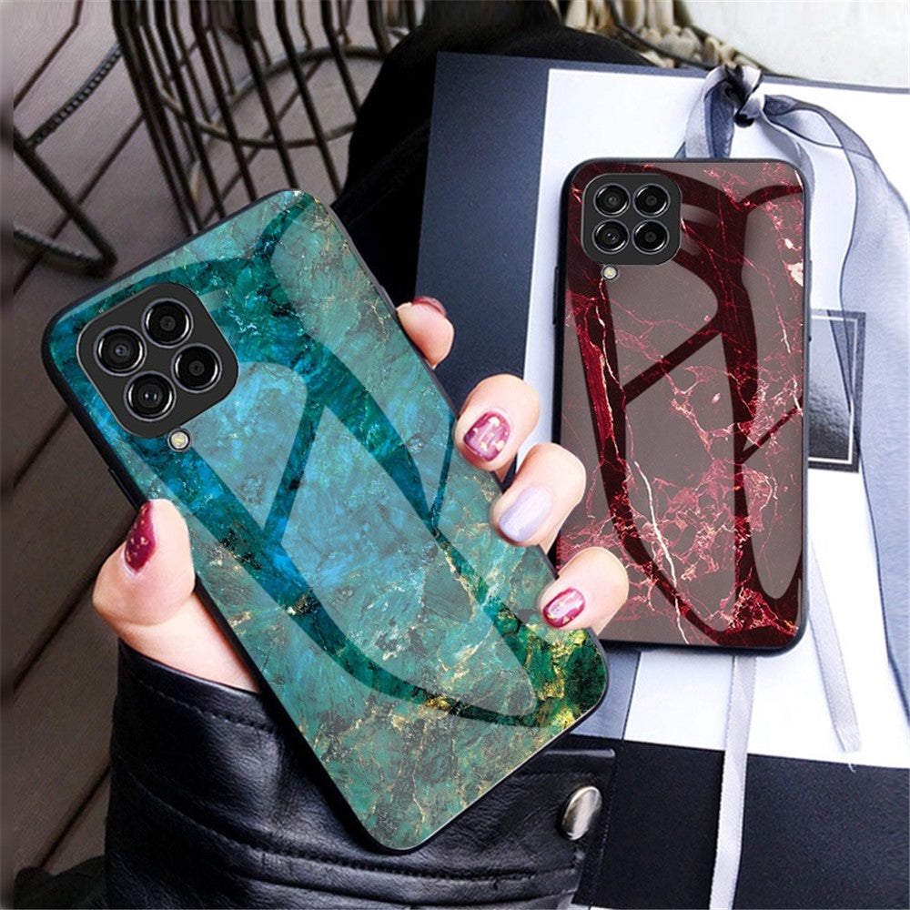For Samsung Galaxy M53 5G Marble Pattern Tempered Glass + PC + TPU Scratch-resistant Protective Phone Shell Case
