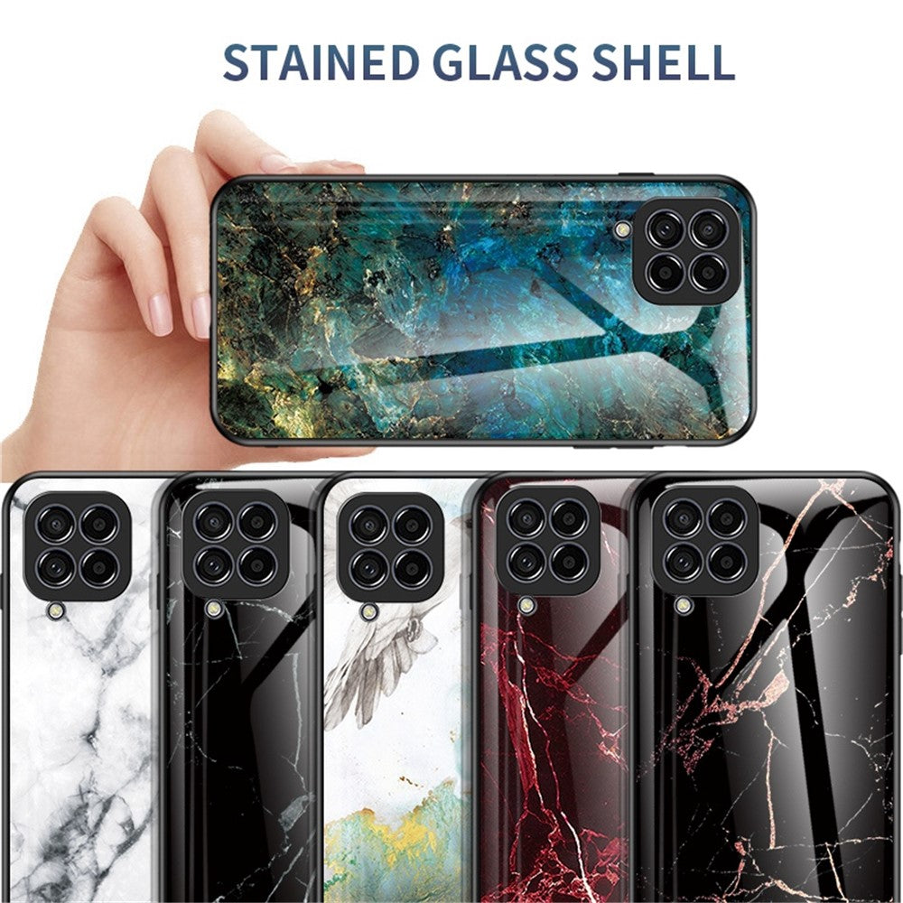 For Samsung Galaxy M53 5G Marble Pattern Tempered Glass + PC + TPU Scratch-resistant Protective Phone Shell Case