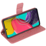 Til Samsung Galaxy M53 5G Stand PU-læderetui med præget ugletræsmønster og pung med rem
