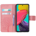 Til Samsung Galaxy M53 5G Stand PU-læderetui med præget ugletræsmønster og pung med rem