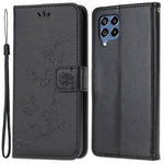 Mobilskal till Samsung Galaxy M53 5G med präglat fjärils- och blommönster, magnetiskt spänne, plånboksfodral i PU-läder