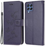 Mobilskal till Samsung Galaxy M53 5G med präglat fjärils- och blommönster, magnetiskt spänne, plånboksfodral i PU-läder