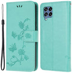 Mobilskal till Samsung Galaxy M53 5G med präglat fjärils- och blommönster, magnetiskt spänne, plånboksfodral i PU-läder