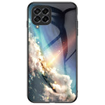 Til Samsung Galaxy M33 5G (Global version) Slankt letvægts stødsikkert bagcover af hærdet glas med stjernemønsterdesign, hård PC TPU skal