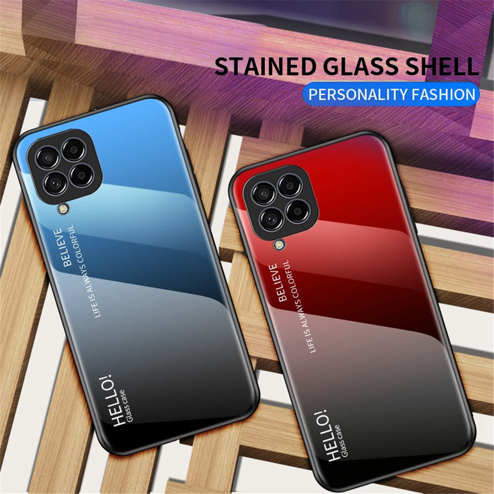 For Samsung Galaxy M33 5G (Global Version) All-inclusive Protection Anti-fall Color Gradient Tempered Glass + PC + TPU Phone Case Shell
