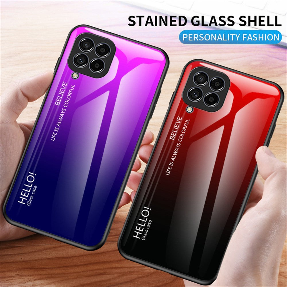For Samsung Galaxy M33 5G (Global Version) All-inclusive Protection Anti-fall Color Gradient Tempered Glass + PC + TPU Phone Case Shell