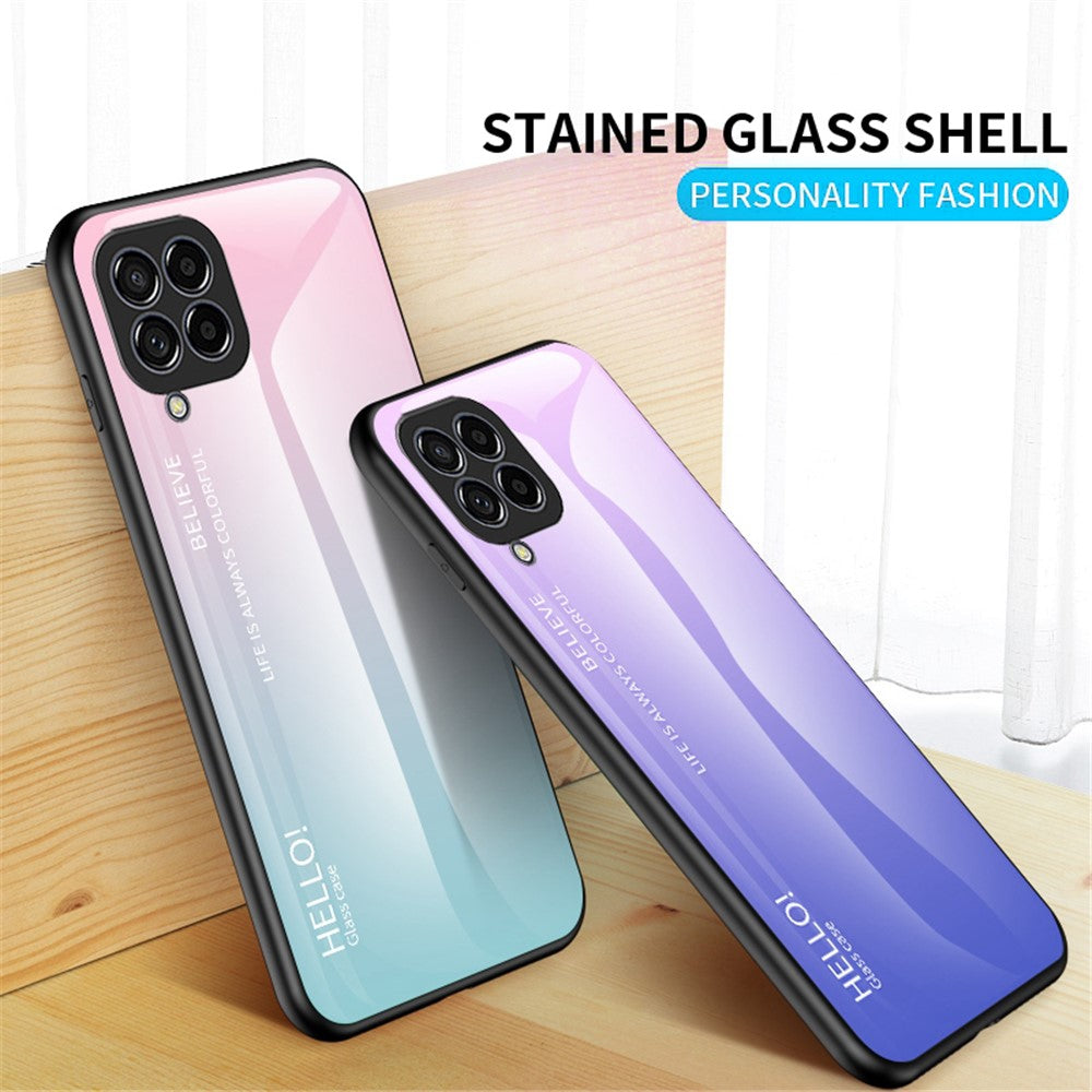 For Samsung Galaxy M33 5G (Global Version) All-inclusive Protection Anti-fall Color Gradient Tempered Glass + PC + TPU Phone Case Shell