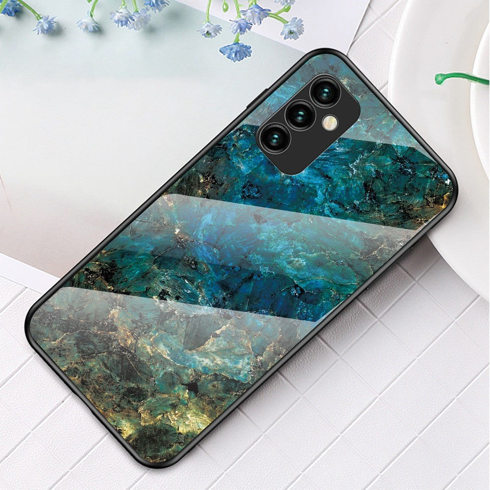 Til Samsung Galaxy M23 5G/F23 5G Marmormønster Hærdet Glas + PC + TPU Stilfuldt Ridsefast Smartphone Cover