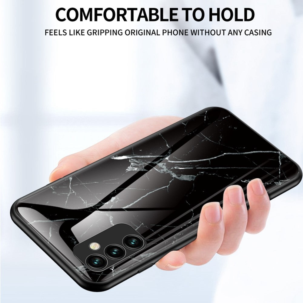 Til Samsung Galaxy M23 5G/F23 5G Marmormønster Hærdet Glas + PC + TPU Stilfuldt Ridsefast Smartphone Cover