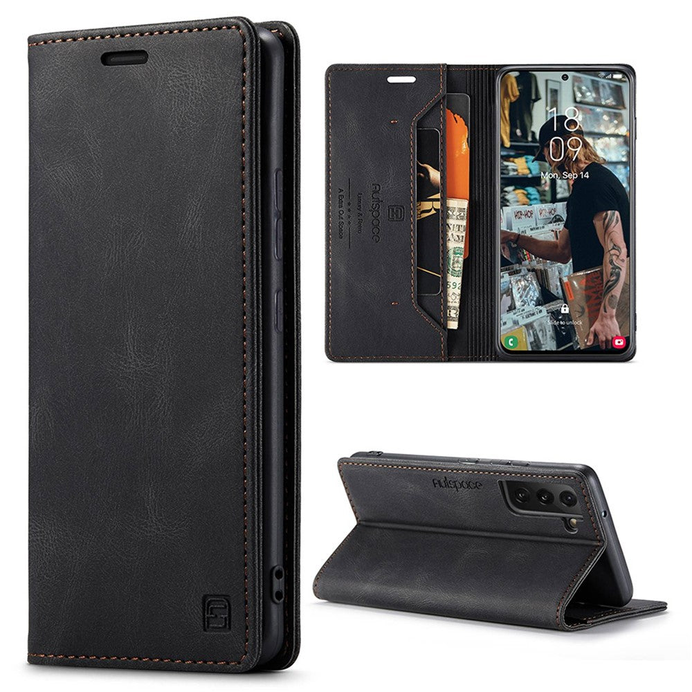 AUTSPACE A01-serien til Samsung Galaxy S22 5G PU-lædercover med RFID-blokerende pung og flip-stander