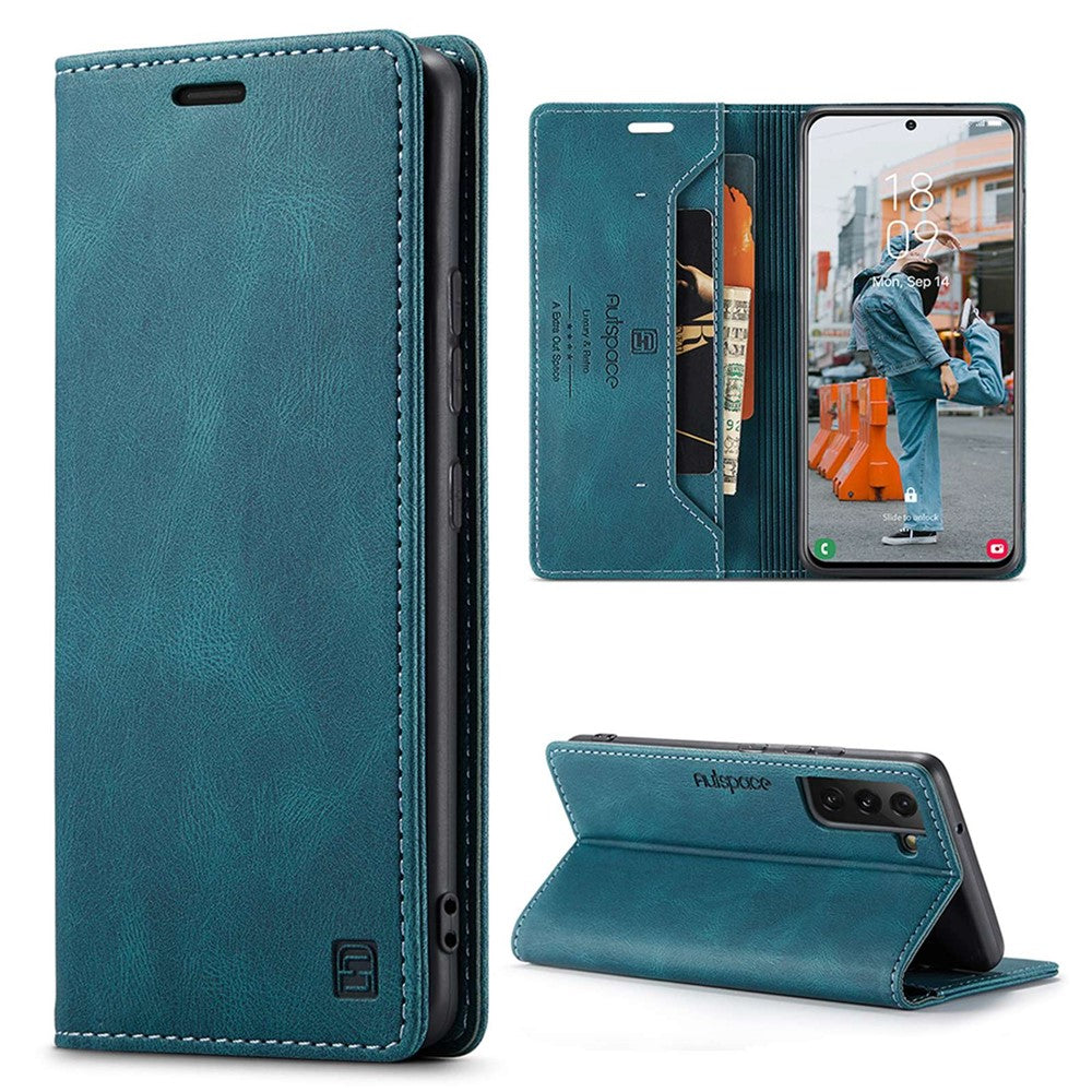 AUTSPACE A01-serien til Samsung Galaxy S22 5G PU-lædercover med RFID-blokerende pung og flip-stander