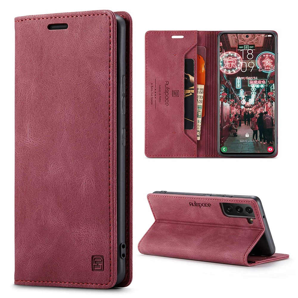 AUTSPACE A01-serien til Samsung Galaxy S22 5G PU-lædercover med RFID-blokerende pung og flip-stander