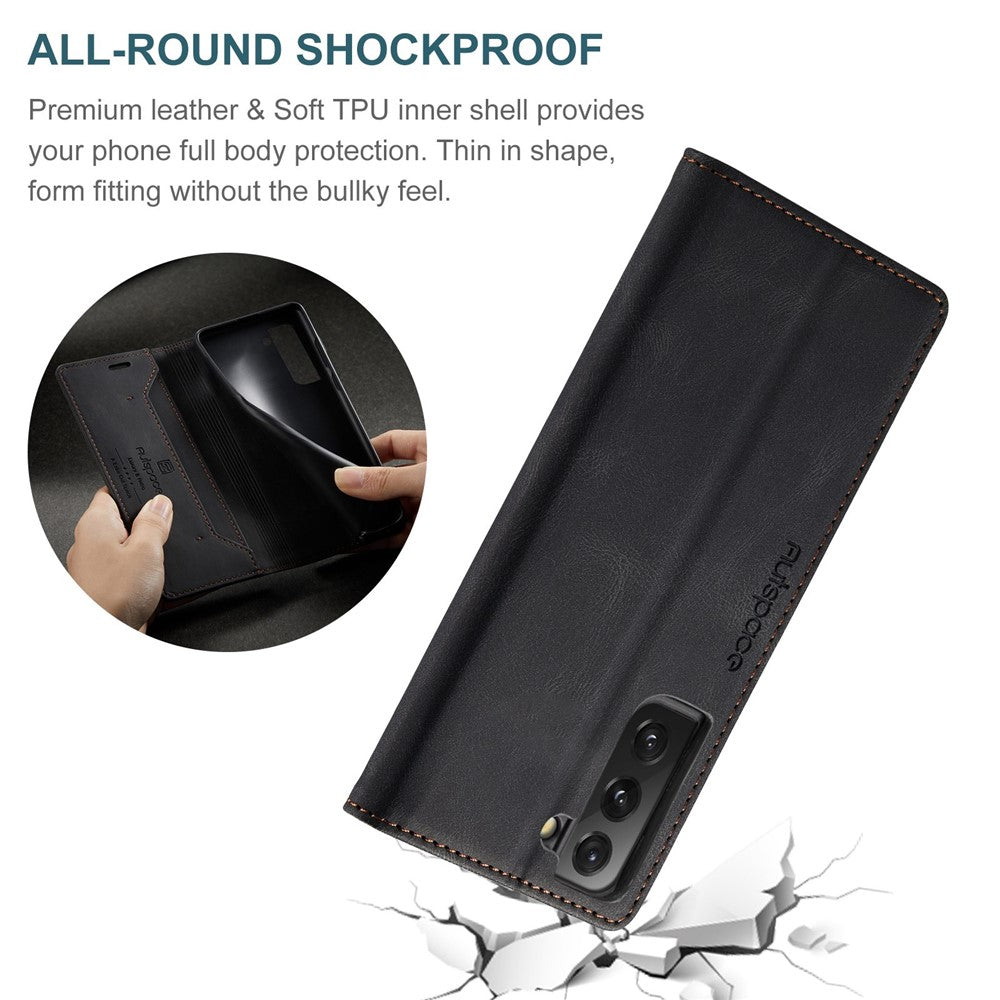 AUTSPACE A01-serien til Samsung Galaxy S22+ 5G PU-lædercover RFID-blokerende pung-flipcover med støttefod