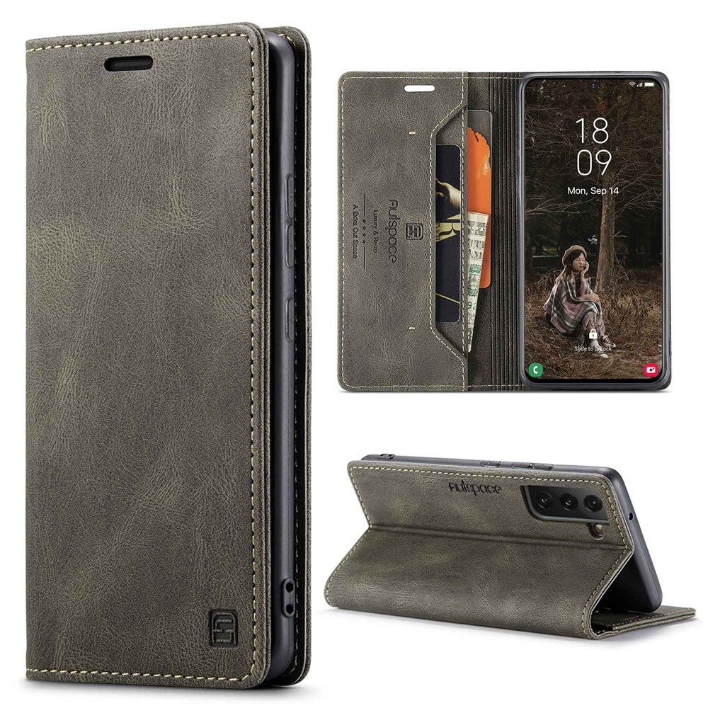 AUTSPACE A01-serien til Samsung Galaxy S22+ 5G PU-lædercover RFID-blokerende pung-flipcover med støttefod