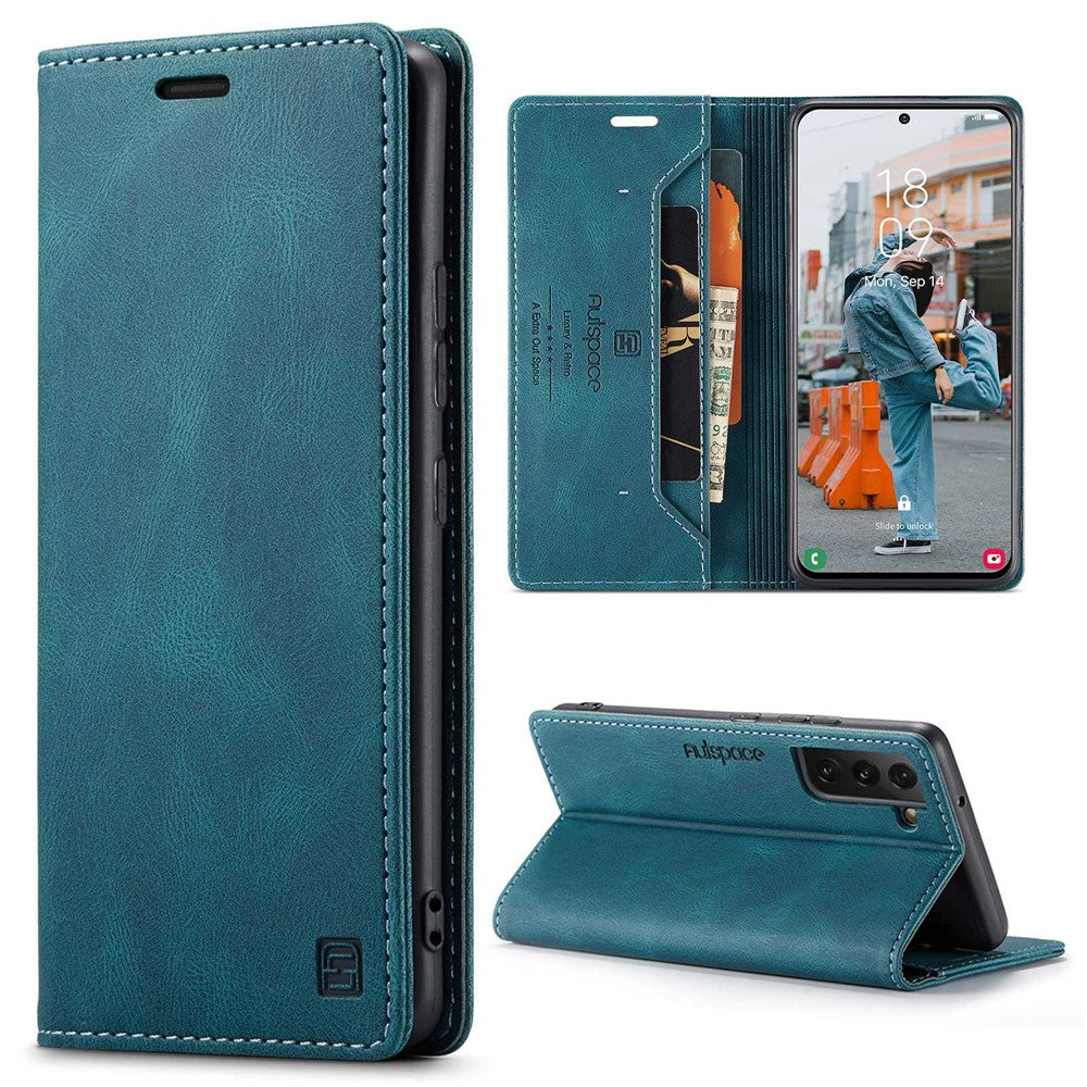 AUTSPACE A01-serien til Samsung Galaxy S22+ 5G PU-lædercover RFID-blokerende pung-flipcover med støttefod