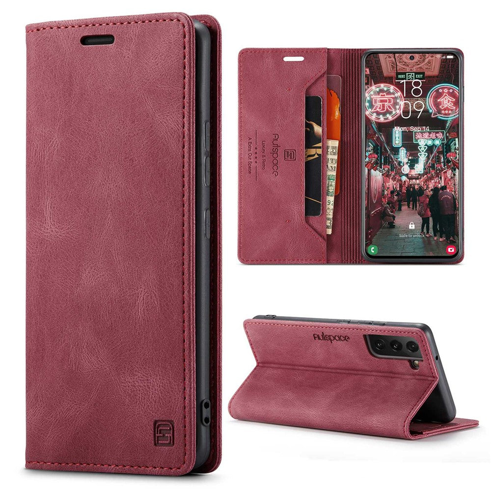 AUTSPACE A01-serien til Samsung Galaxy S22+ 5G PU-lædercover RFID-blokerende pung-flipcover med støttefod