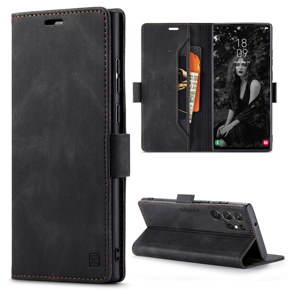 AUTSPACE A01 Series for Samsung Galaxy S22 Ultra 5G PU Leather Case RFID Blocking Wallet Flip Stand Cover