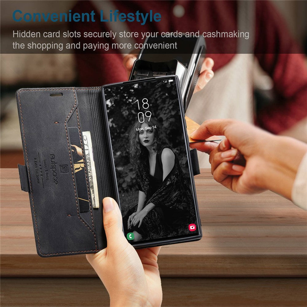 AUTSPACE A01 Series for Samsung Galaxy S22 Ultra 5G PU Leather Case RFID Blocking Wallet Flip Stand Cover